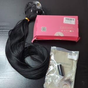 24 In 120 G Jet Black Micro beaded Weft Human Hair Extensions Wire Loop Easy